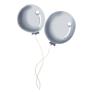 Two gray balloons on a string on a transparent background png