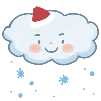 Cartoon of a cloud with falling snow wearing a Santa hat png
