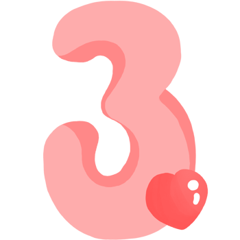 pink number 3 with heart on transparent background png