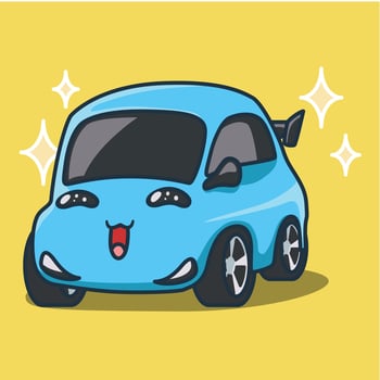Joyful Blue EV Car Cute Cartoon Graphic for Electric Vehicle Trends vector