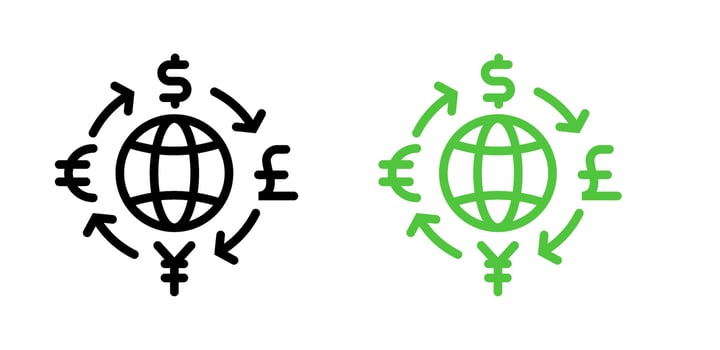 Icon set currency exchange, dollar, euro, yuan, pound money. editable file vector