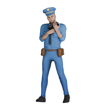 Animated 3D Law Illustration. A male policeman standing with both hands holding a gun in front of his chest. Professional Cartoon Police png