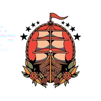 pirates ship tattoo illustration vector