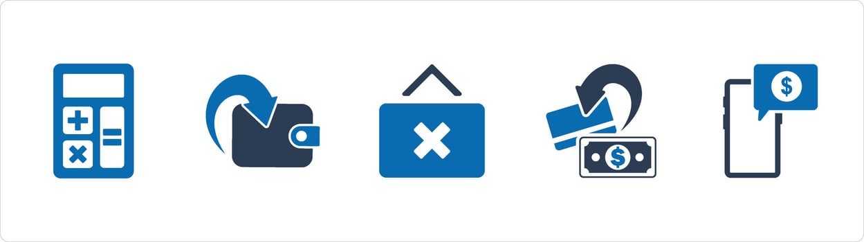 A set of 5 Business icons as calculator, cashback, multiply button vector