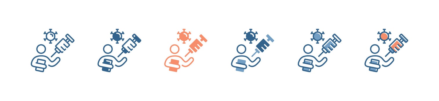 vaccination virus with syringe icon set people holding coronavirus vaccine medicine illustration vector