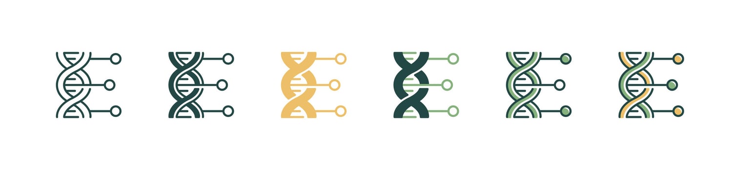 simple dna genetic biotechnology icon set molecular chromosome helix curve science research illustration vector