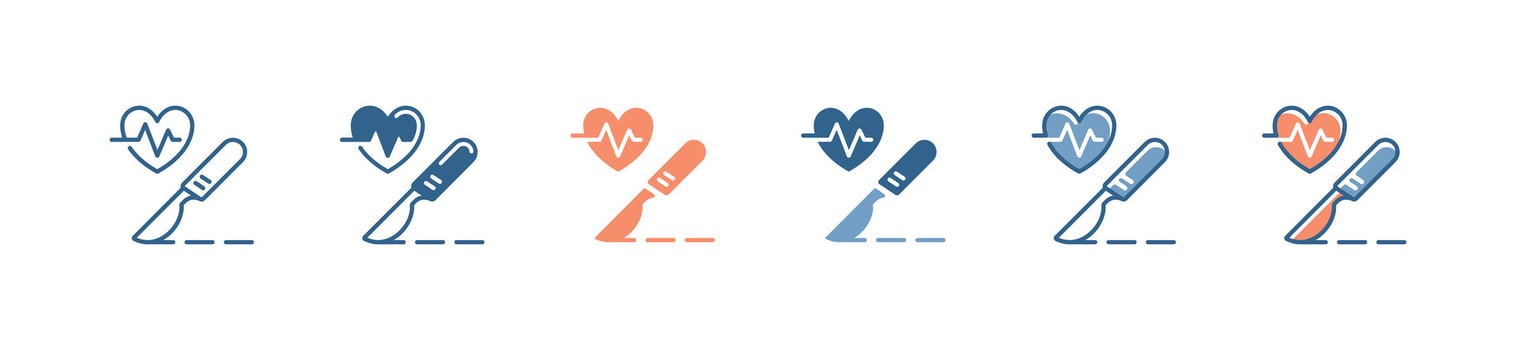 medical surgeon knife icon set with heartbeat scalpel surgery blade tool symbol illustration vector