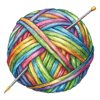 Knitting Needle in Colorful Yarn Ball png