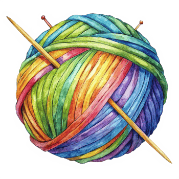 Colorful Yarn Ball with Knitting Needle png