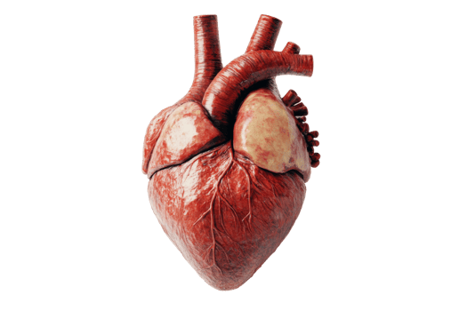 Detailed anatomical model of human heart with complex structure of arteries, veins and muscle tissue. Internal organs for transplantation png