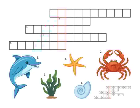 Educational game for children. Crossword on the theme of the ocean. vector