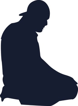 Silhouette of Muslim Sitting and Praying in Flat Design vector