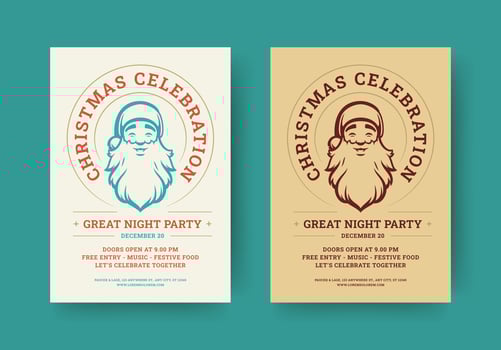 Christmas celebration night party retro flyer design template set flat illustration vector