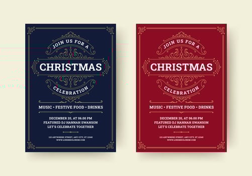 Christmas celebration night party retro luxury flyer design template set flat illustration vector