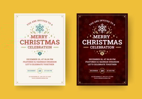 Merry Christmas celebration festive party retro promo flyer design template set flat vector