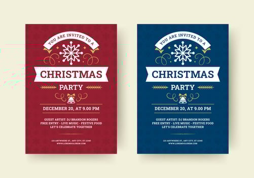 Christmas party music disco event retro flyer design template set flat illustration vector