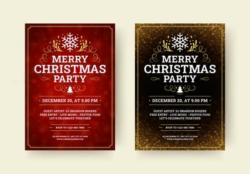 Merry Christmas party music event retro flyer invitation design template set illustration vector