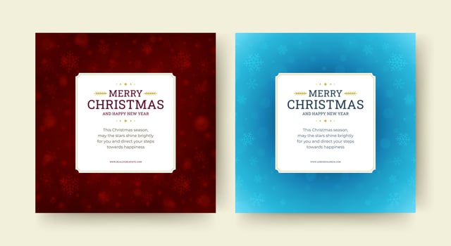 Merry Christmas Happy New Year social media post design template set illustration vector