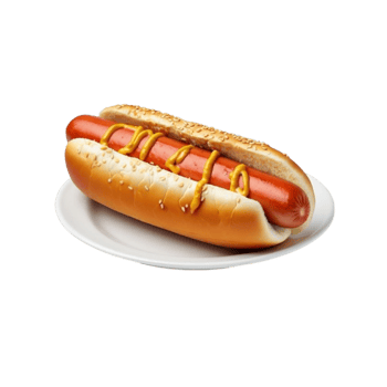 hot dog on a plate with mustard and ketchup png