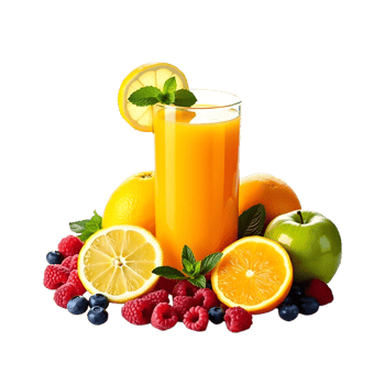 fresh fruit juice with orange, lemon, berries and mint png