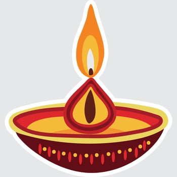 Isolated Illuminated Oil Lamp Diwali Diya Element in Sticker Style. vector