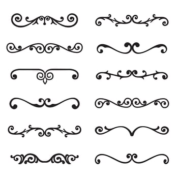 set of calligraphic design elements and page decor. Vintage and filigree decoration set. Filigree divider wedding Invitation. vector
