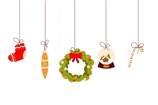 Elements on string, sock, wreath. On a white background. Simple vector