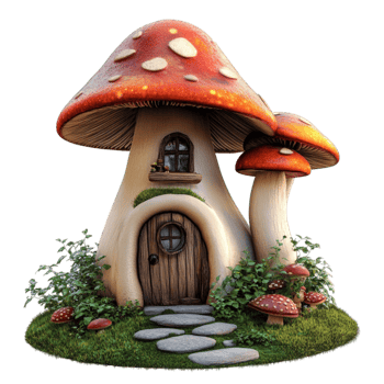 Charming Fairy Tale Cottage with Mushroom House AI-GeneratIive png