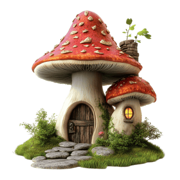 Whimsical Scene with Mushroom on Grassy Patch AI-GeneratIive png