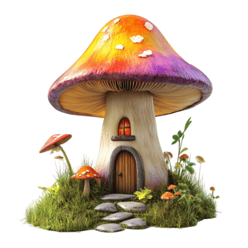 Whimsical Mushroom House with Door AI-GeneratIive png