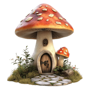 Whimsical Scene with Mushroom-Shaped House AI-GeneratIive png
