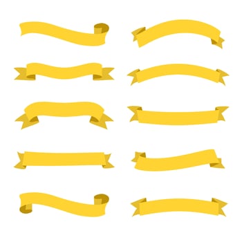 Set of yellow ribbons banners. Flat design. Yellow tapes. illustration. - vector