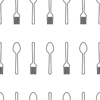 fork and spoon black and white seamless pattern background. black out line shape cutlery on white background no people. vector