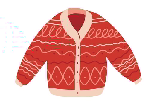 Christmas cartoon ugly sweater. Knitted comfort christmas winter clothing. Wool cozy cute hand drawn cardigan. illustration isolated on white background. vector