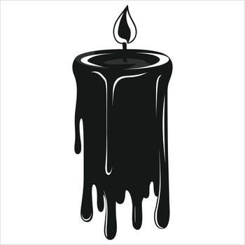 A black silhouette candle with dripping wax on a white background vector
