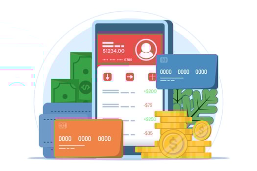 Online banking and mobile payments concept, login to bank account, digital wallet, internet money, savings and finance, mobile banking. Flat illustration on background. vector