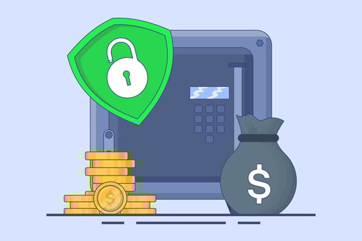 Safe deposit box concept, money storage with protection. Bank or safe deposit box concept. Flat illustration on background. vector