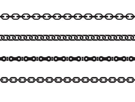 Set of black isolated of chains on white background. Seamless pattern of chain. Decorative border vector