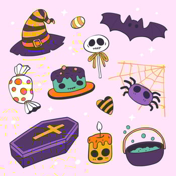 Hand Drawn Halloween Elements Collection in Cartoon Style vector