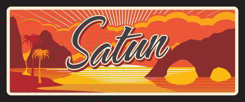 Satun Thai province, location travel plate vector