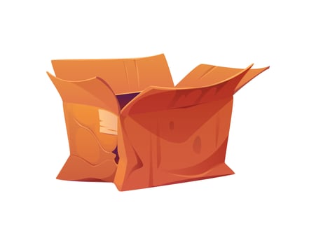 Broken, damaged and crumpled cargo box package vector