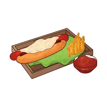 illustration of melted cheese hotdog with sauce vector