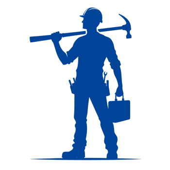 Blue Silhouette of a Construction Worker Carrying a Hammer png