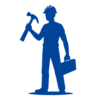 Blue Silhouette of a Construction Worker Holding a Hammer and Tool Box png
