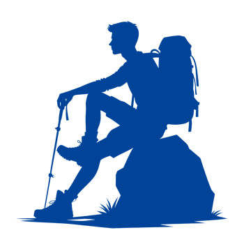Silhouette of a hiker resting on a rock with a backpack png