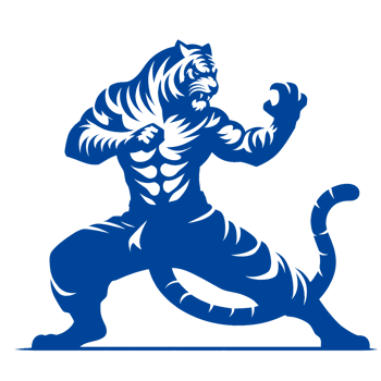 A blue silhouette of a tiger in a fighting stance png