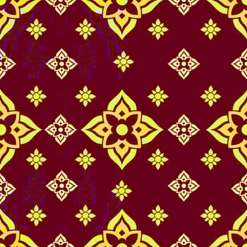 Thai floral symmetrical seamless pattern in traditional design vector