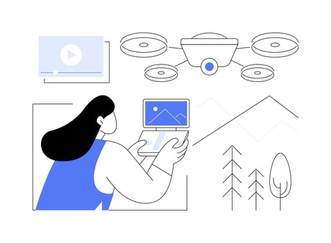 Drone filming isolated cartoon illustrations. vector