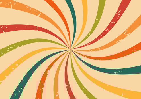 A Colorful Swirl Background Design Perfect for Various Creative Projects and Applications. Retro background with curved rays or stripes in the center. Sun rays vintage background with grunge texture vector