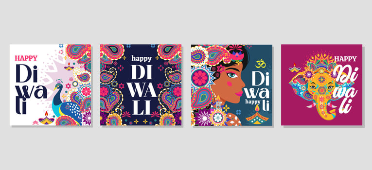 Happy diwali Set of greeting cards, social media post, posters, holiday covers vector